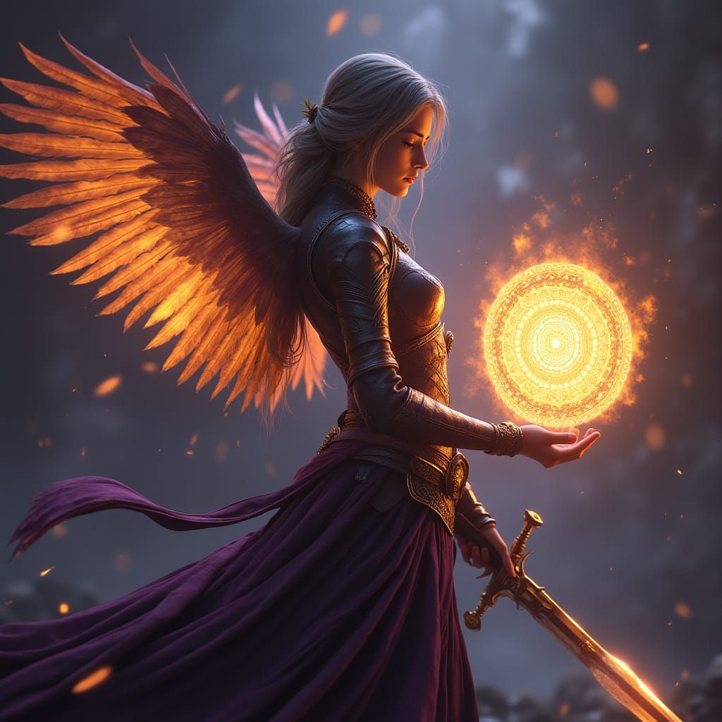 Dark Fantasy Warrior Conjures Mandala Spell