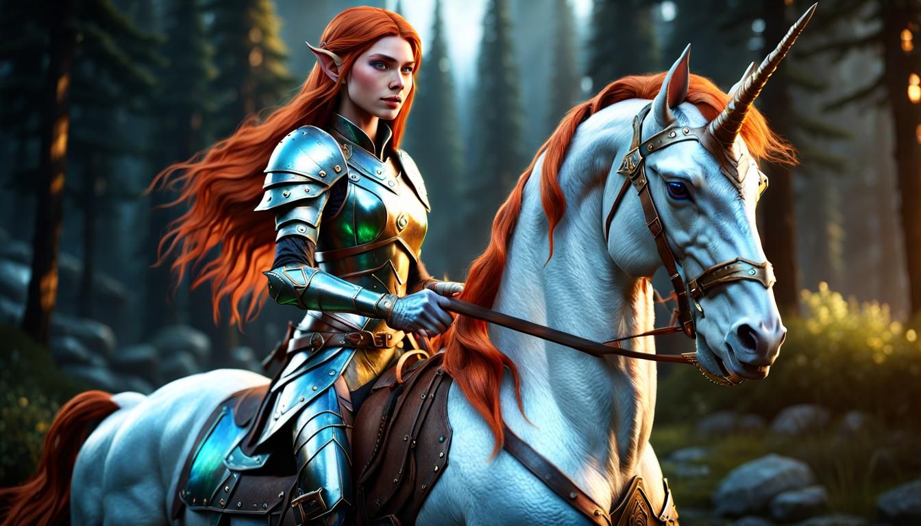 Elf Rogue Warrior with Unicorn Steed in 3D