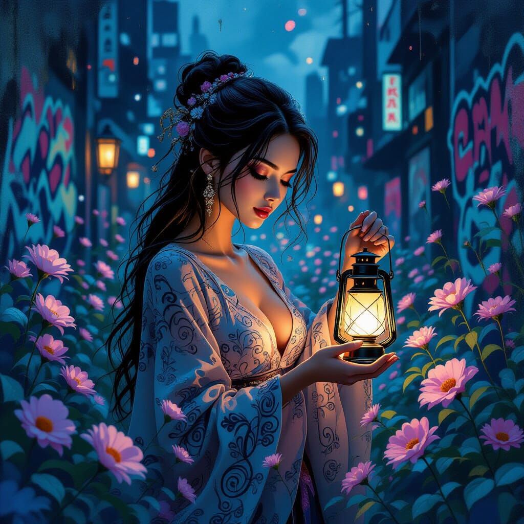 Elegant Woman in Abstract Graffiti Style