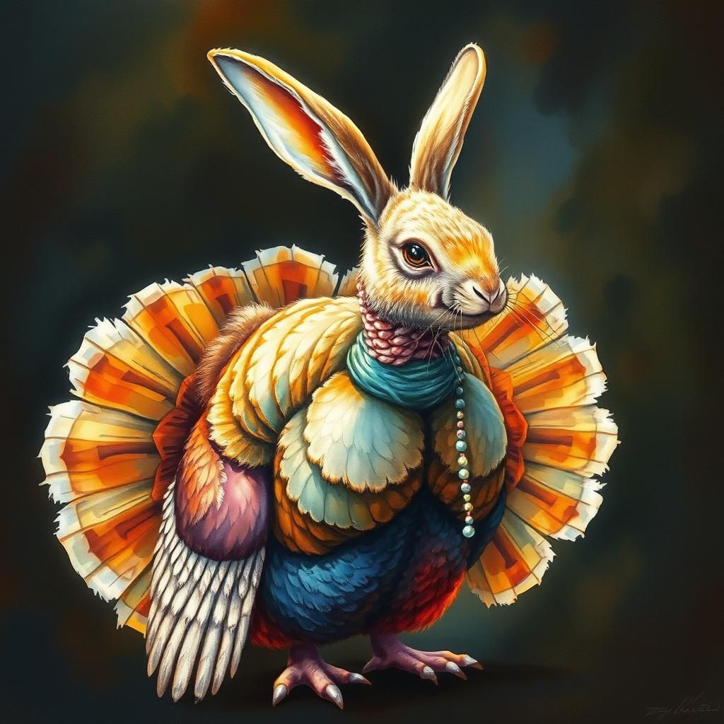 Fantasy Hybrid Creature: Turkey Body, Rabbit Face