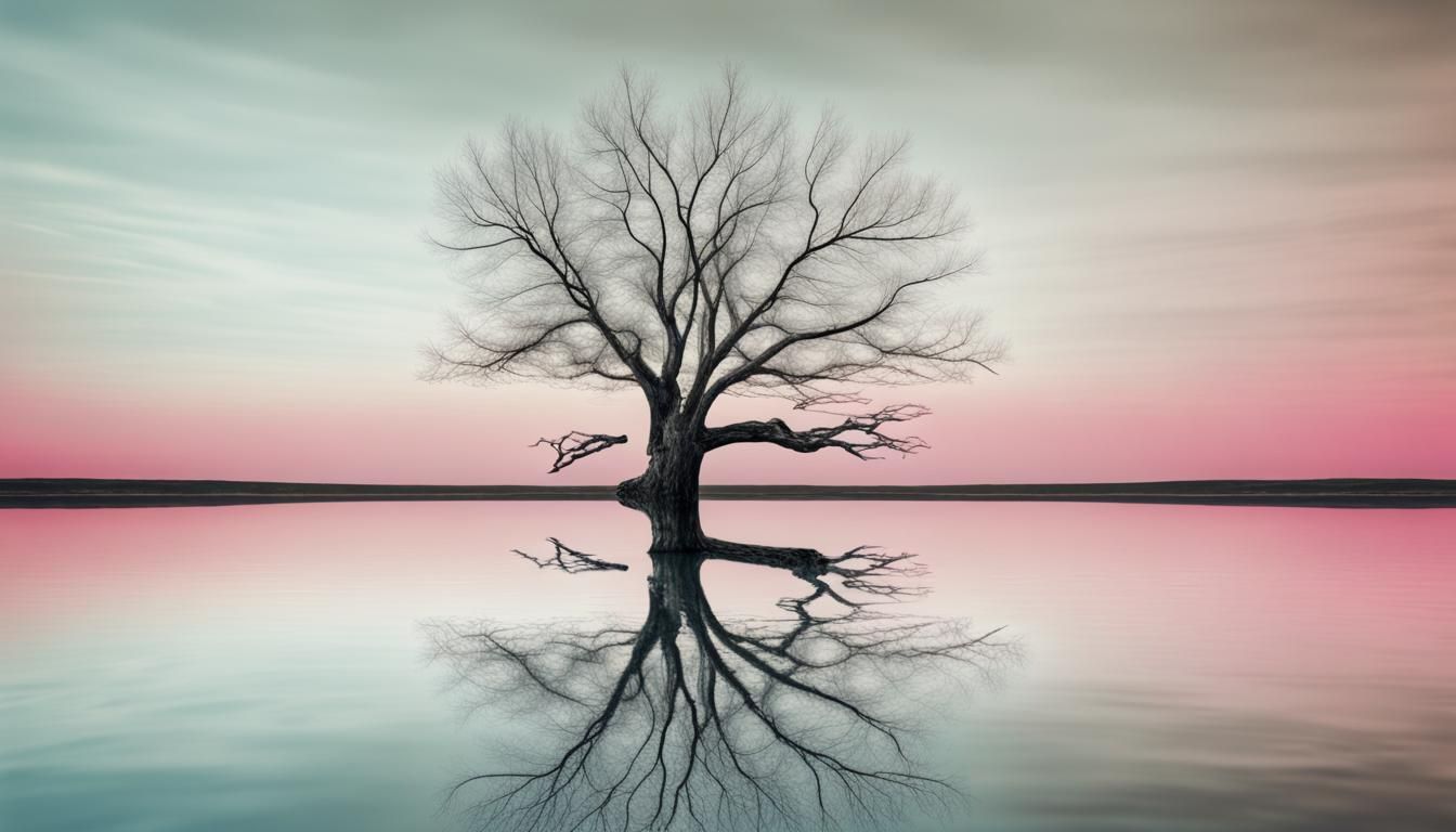 Pop Art Tree Reflected in Calm Water