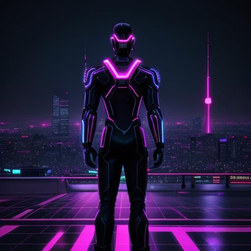 Synthwave Cybernetic Figure in Neon Tokyo: Retro-Futuristic ...