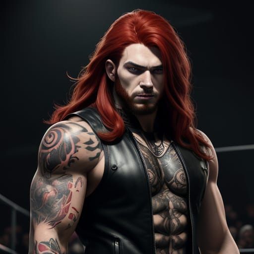 Surreal 3D Anime Art of a Muscular Wrestler in a Smoky Arena