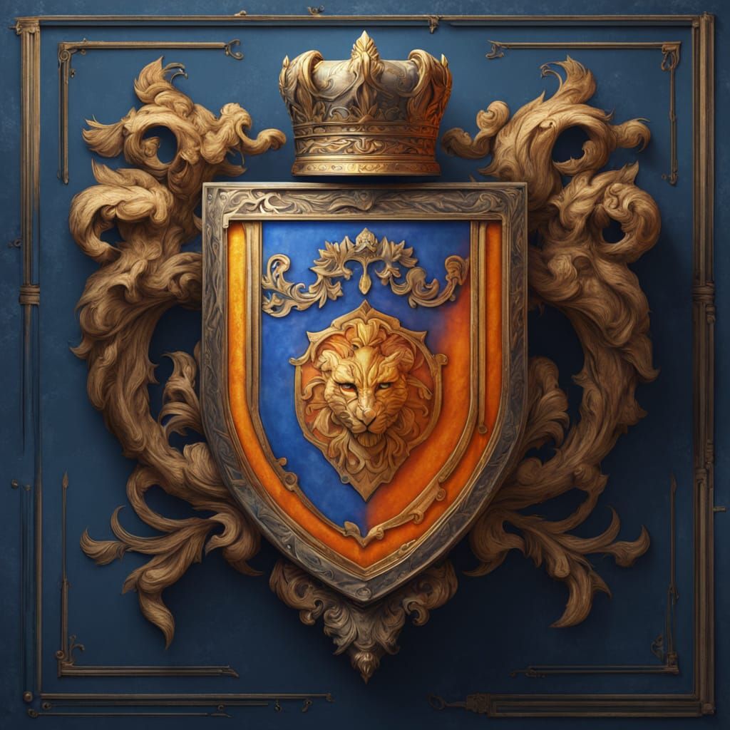 Regal Coat of Arms with Biord Surname in Oil Painting