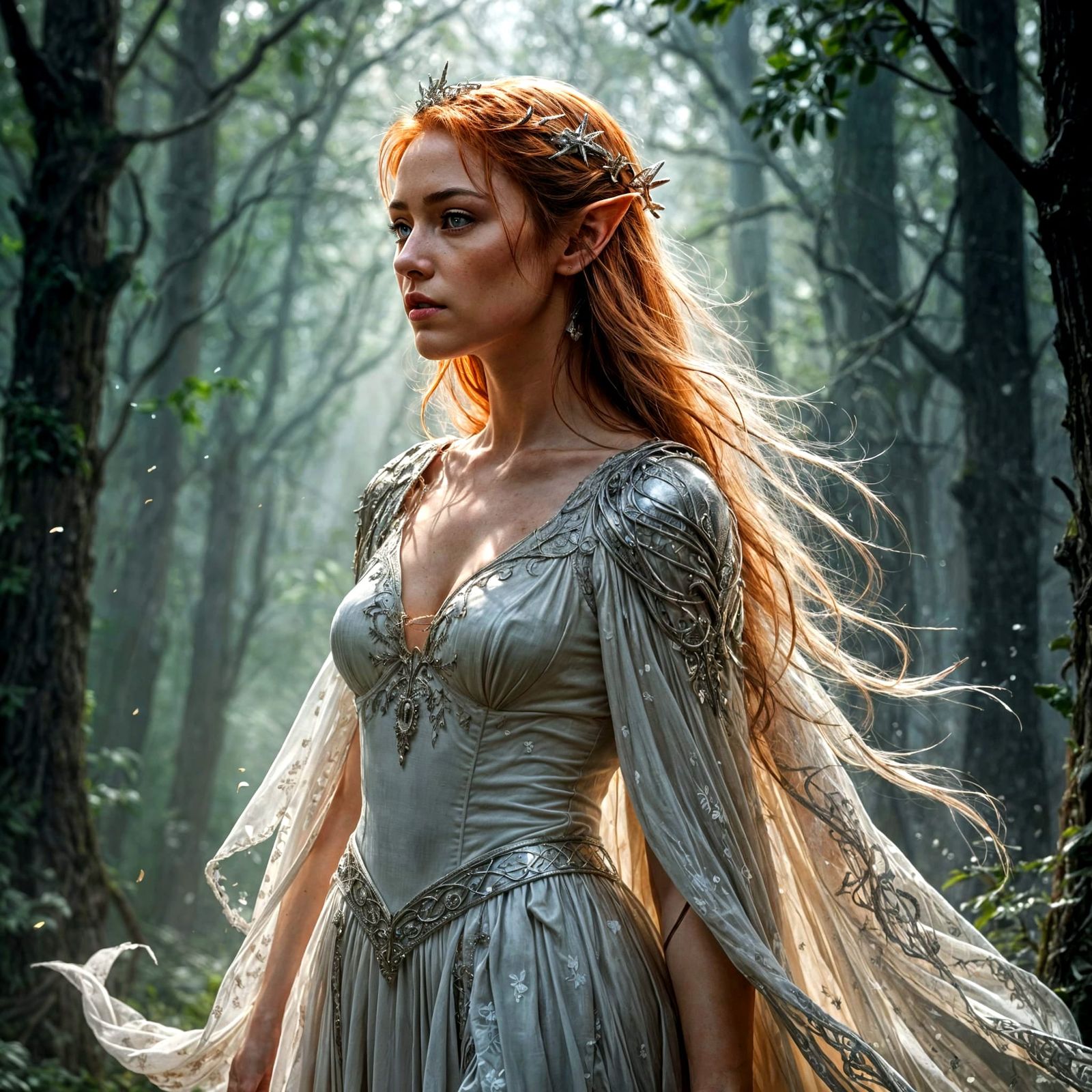 Beautiful Elf with Flowing Hair, Fantasy Concept Art