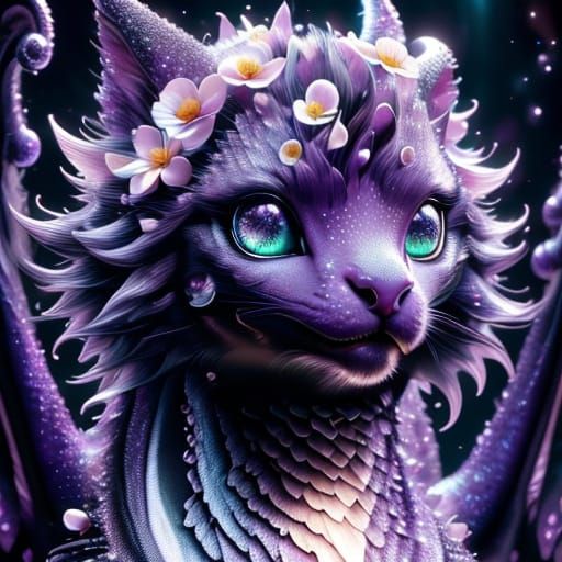 Glossy Purple Lips Adorned with Flowers in Digital Art