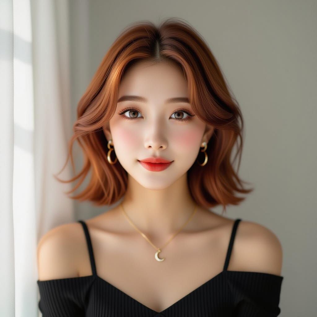 Digital Idol with Red Hair in Editorial Style