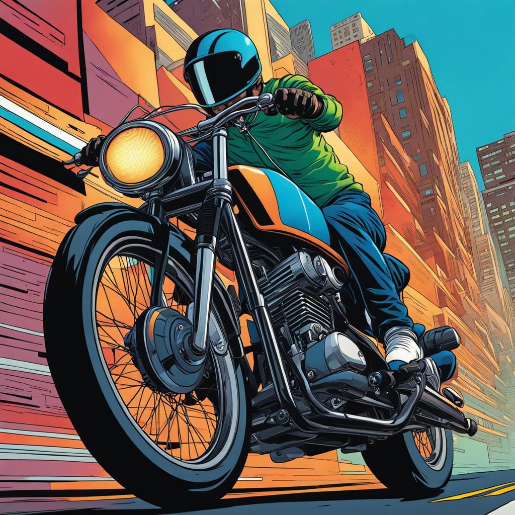 Man on Bike in Cel-Shaded Comic Book Style