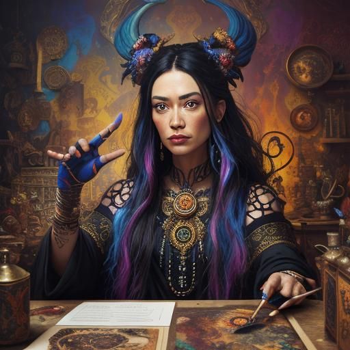 Mystical Woman with Superstition Symbols: Surreal Concept Ar...