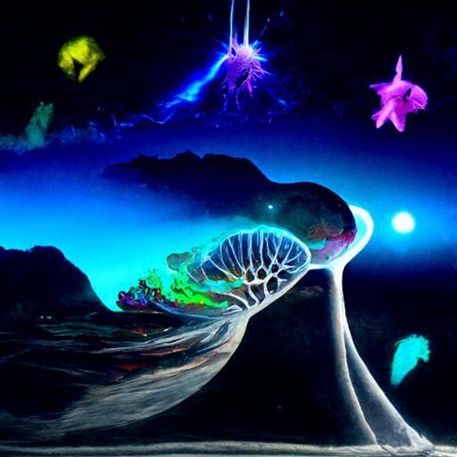 Bioluminescent Dinoflagellates in Holographic Ocean Illustra...