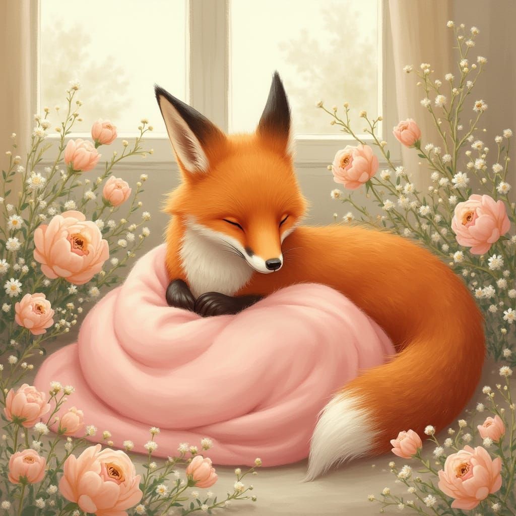 Surreal Fox in Whimsical Pastel Paradise