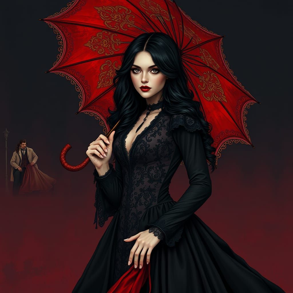 Gothic Beauty Under Starry Night Sky