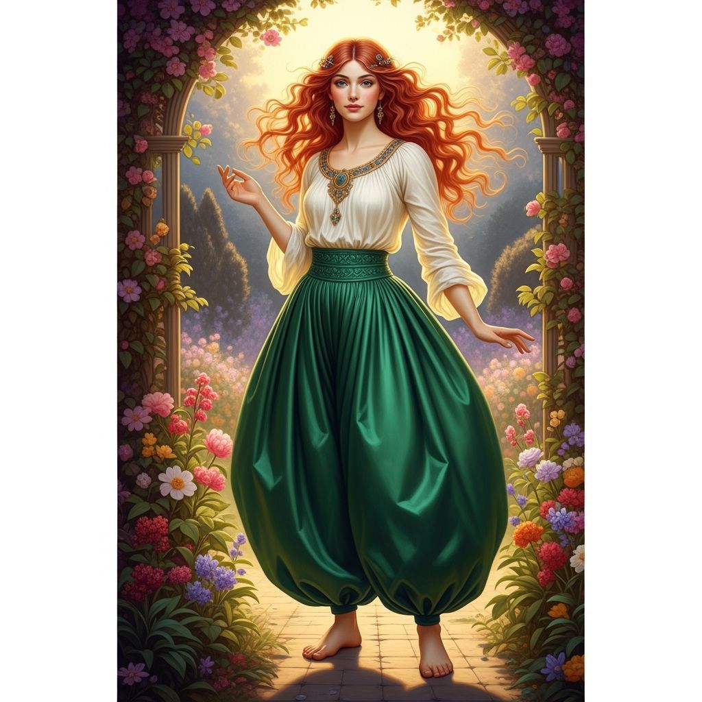 Princess in Emerald Green Harem Pants in Royal Garden