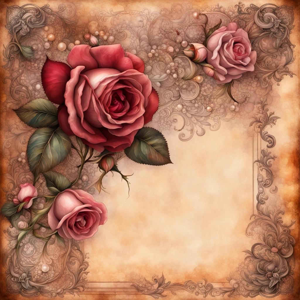 Vintage Roses Frame Steampunk Journal Page