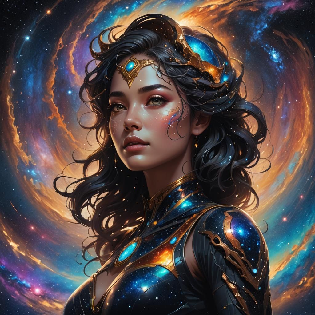 Cosmic Goddess Emerges from Black Hole: Hyperrealistic Art