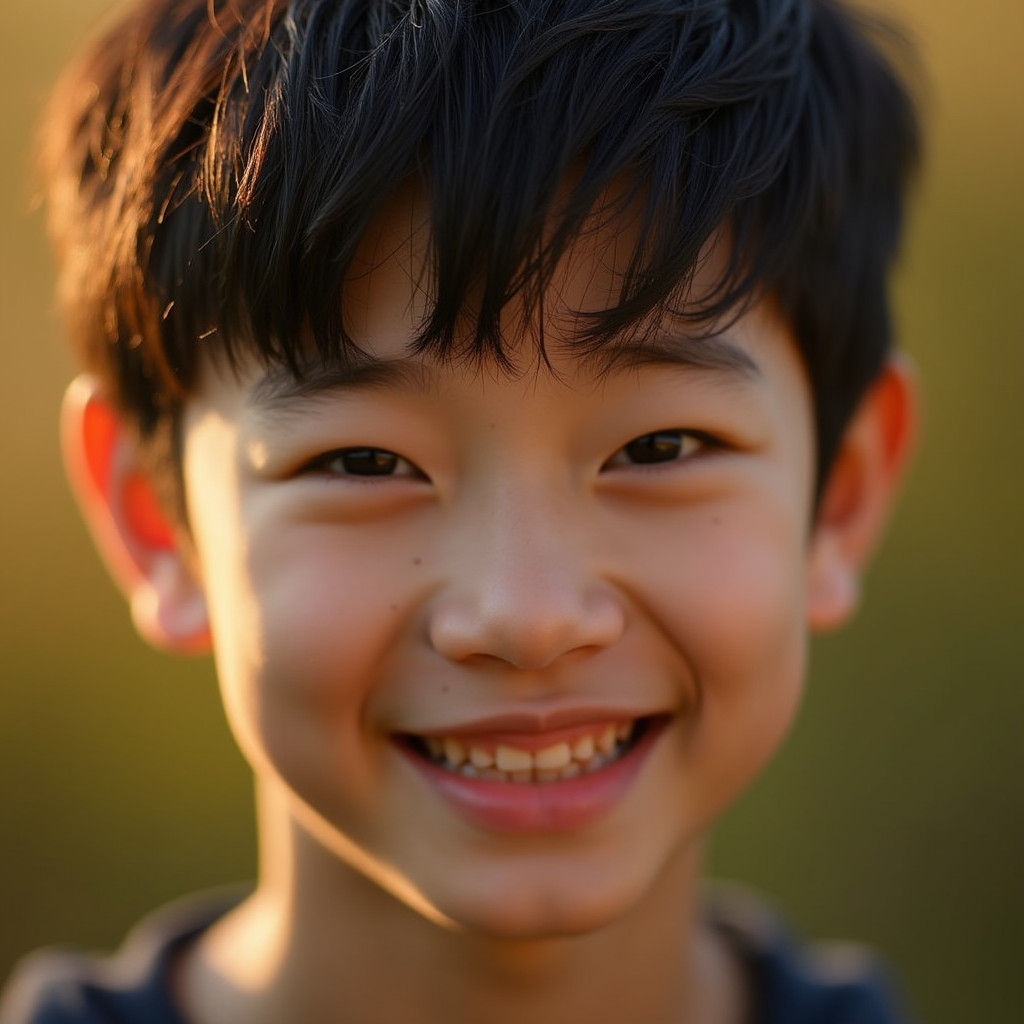 Chinese Boy Portrait with Golden Light and Bokeh