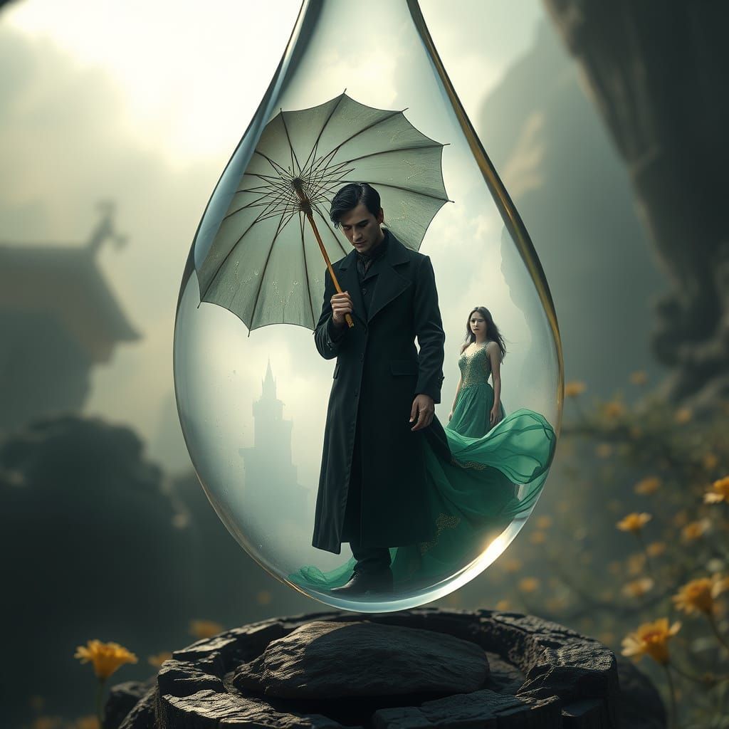 Serene Figure in Whimsical Landscape