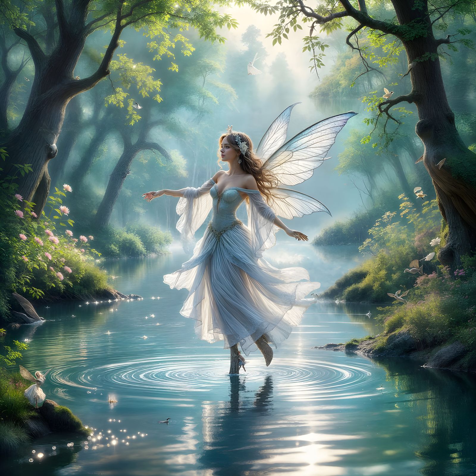 Fairy Loon's Dance on Mystical Lake: Ethereal Fantasy