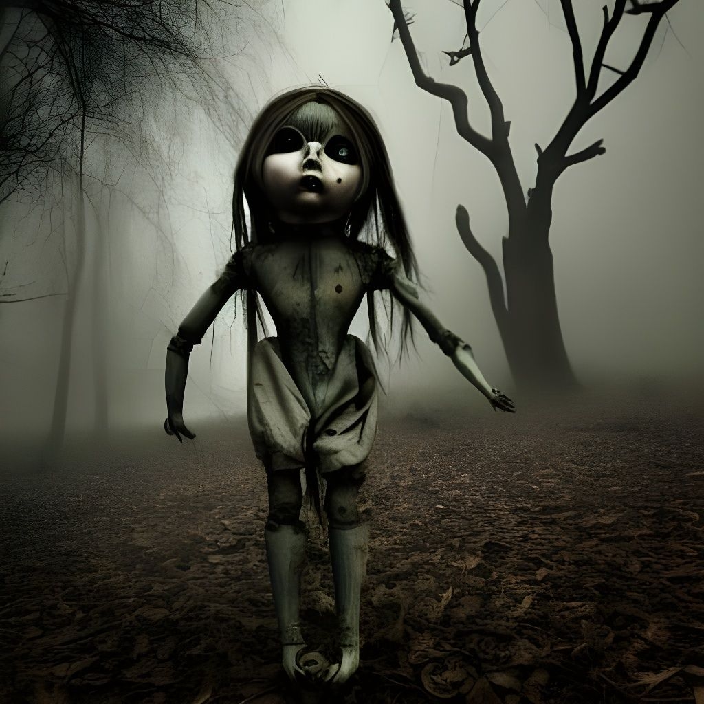 Creepy Abandoned Doll in Spooky Forest