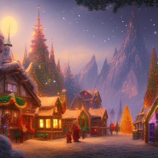 Detailed Christmas Village Matte Painting