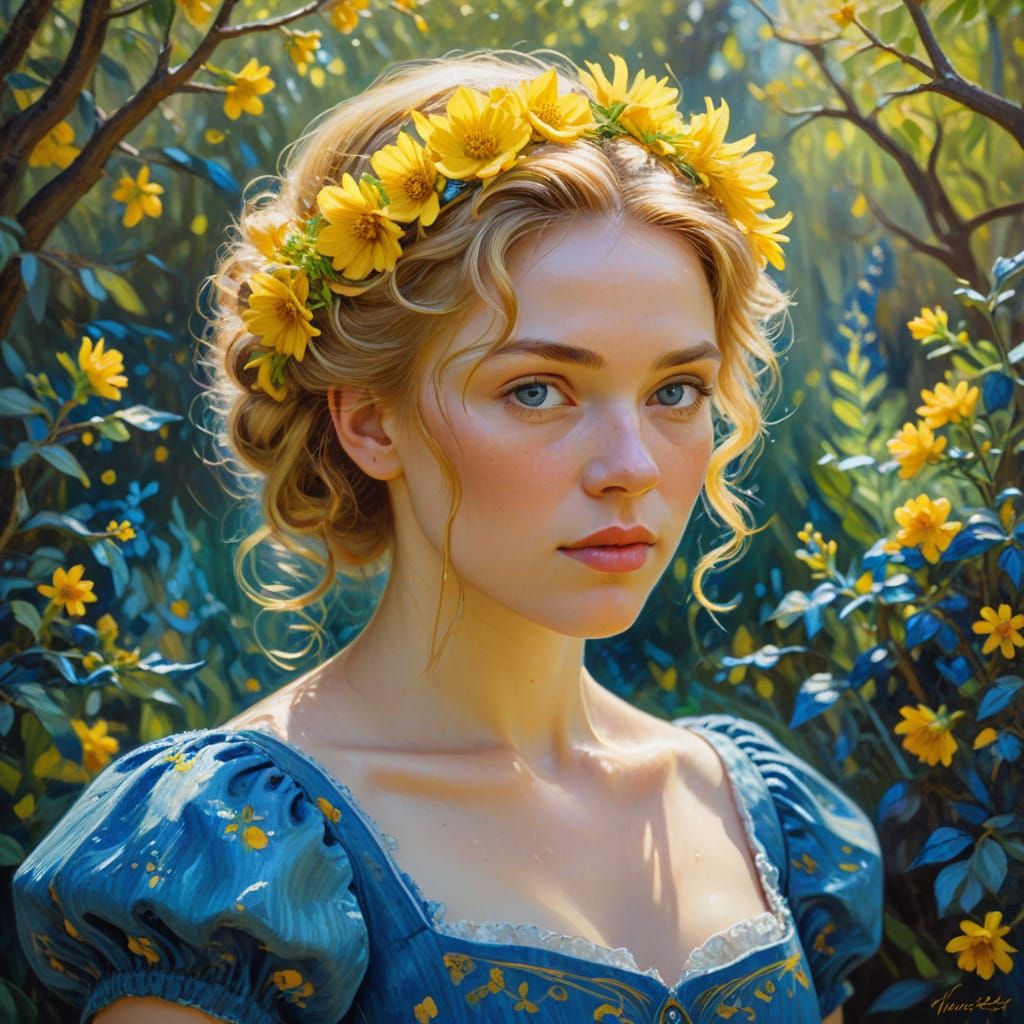 Whimsical Princess in a Sunlit Garden, Impressionist Masterp...