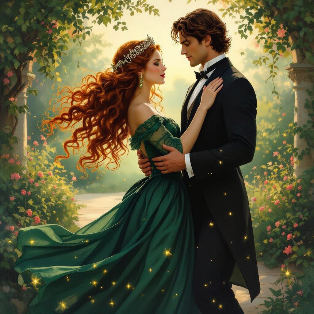 Elegant Couple Dancing in Twilight Garden