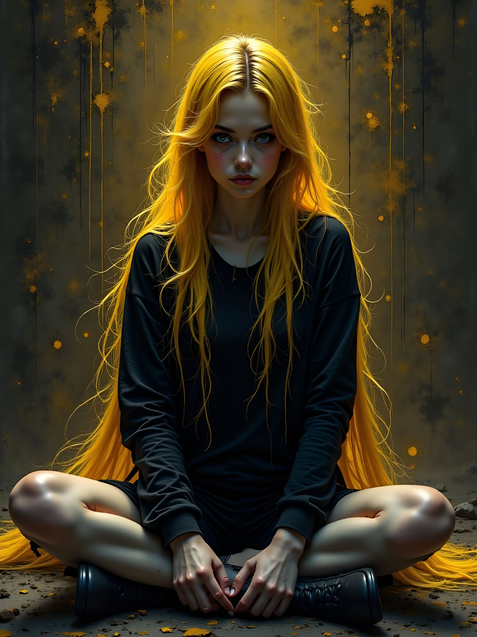 Golden-Haired Woman in Ominous Setting: Photorealistic Rende...