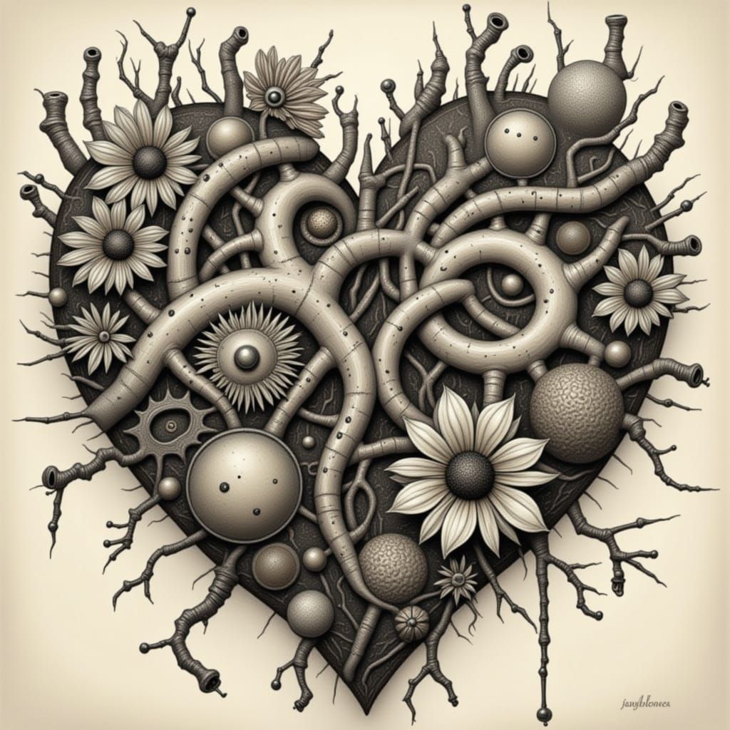 Cyberpunk Dreamscape with Abstract Hearts