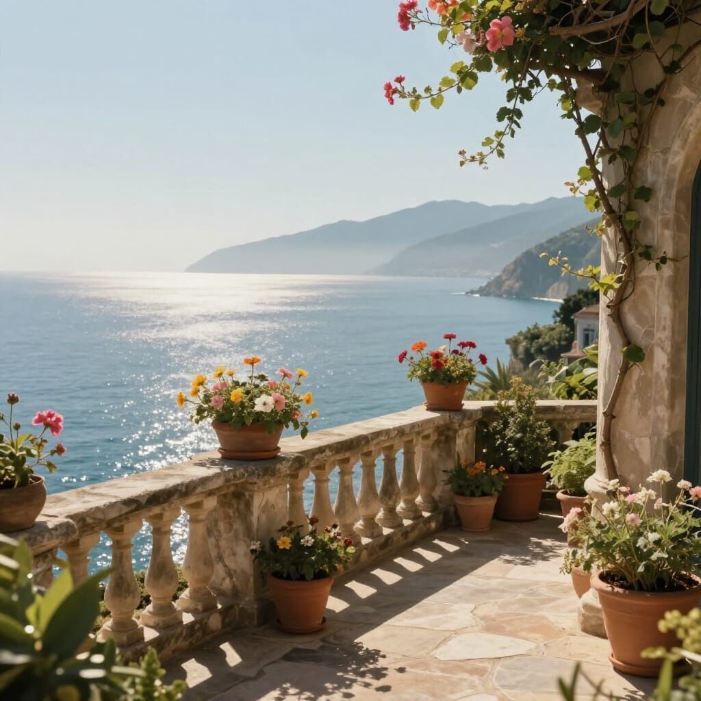Stone Balcony Overlooking Sparkling Ocean Landscape