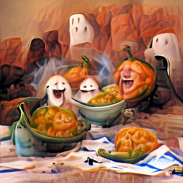 Pumpkins Enjoying Ghost Stew
