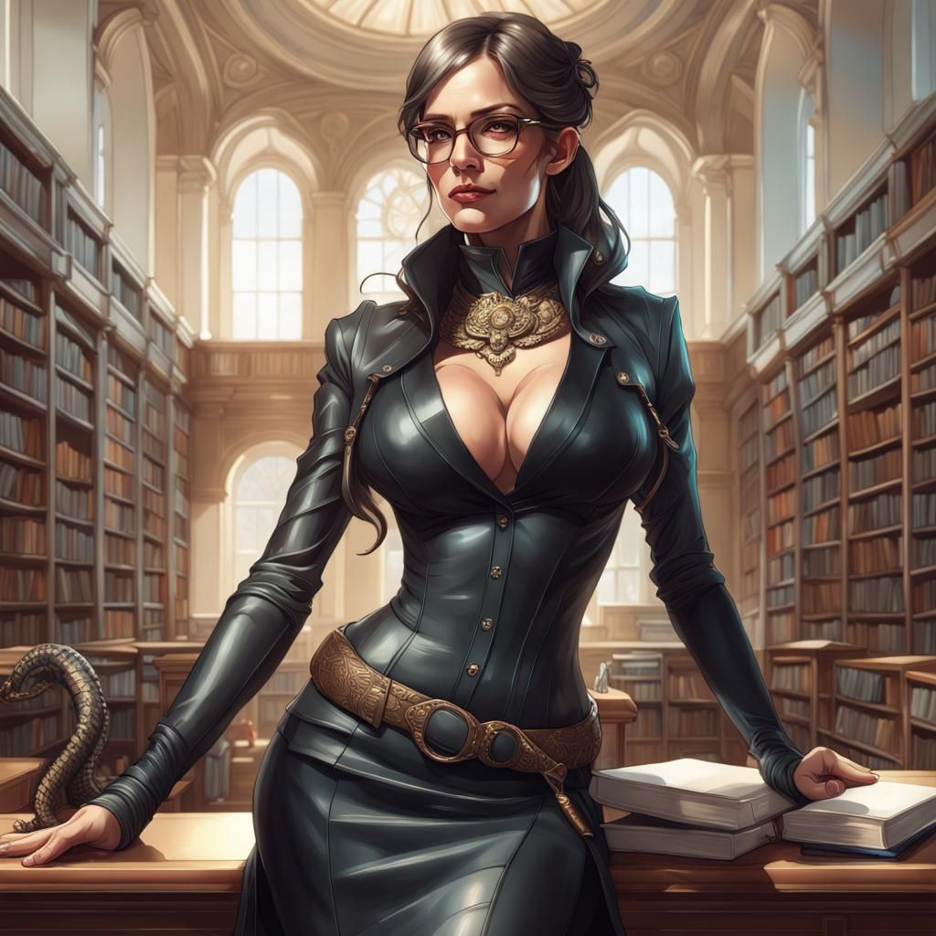 Baroness as Librarian in Sunny Library, Detailed Art
