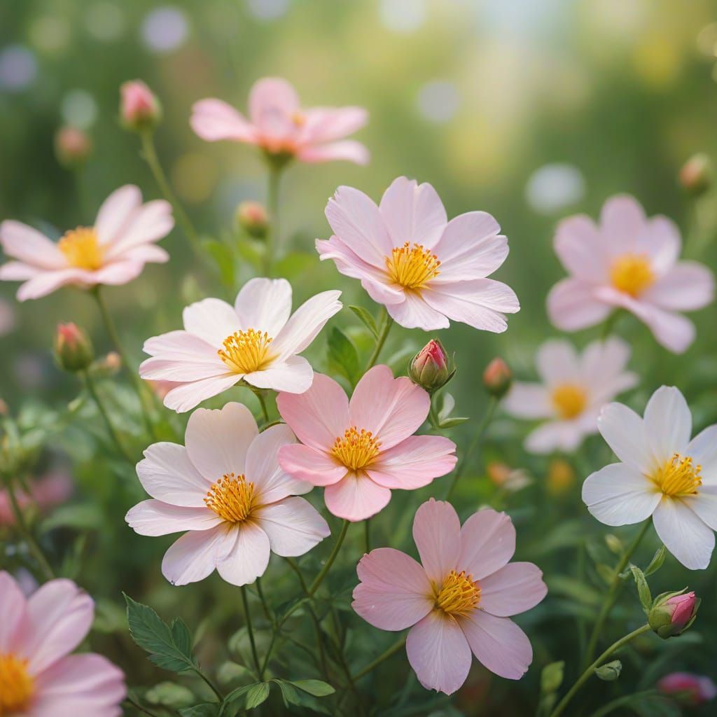 Vibrant Floral Blooms in a Serene Garden Impressionist Oil P...