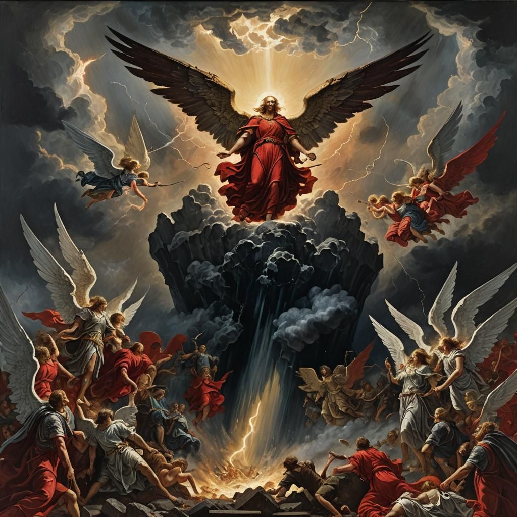 Epic Angel Battle in Dramatic Baroque Style