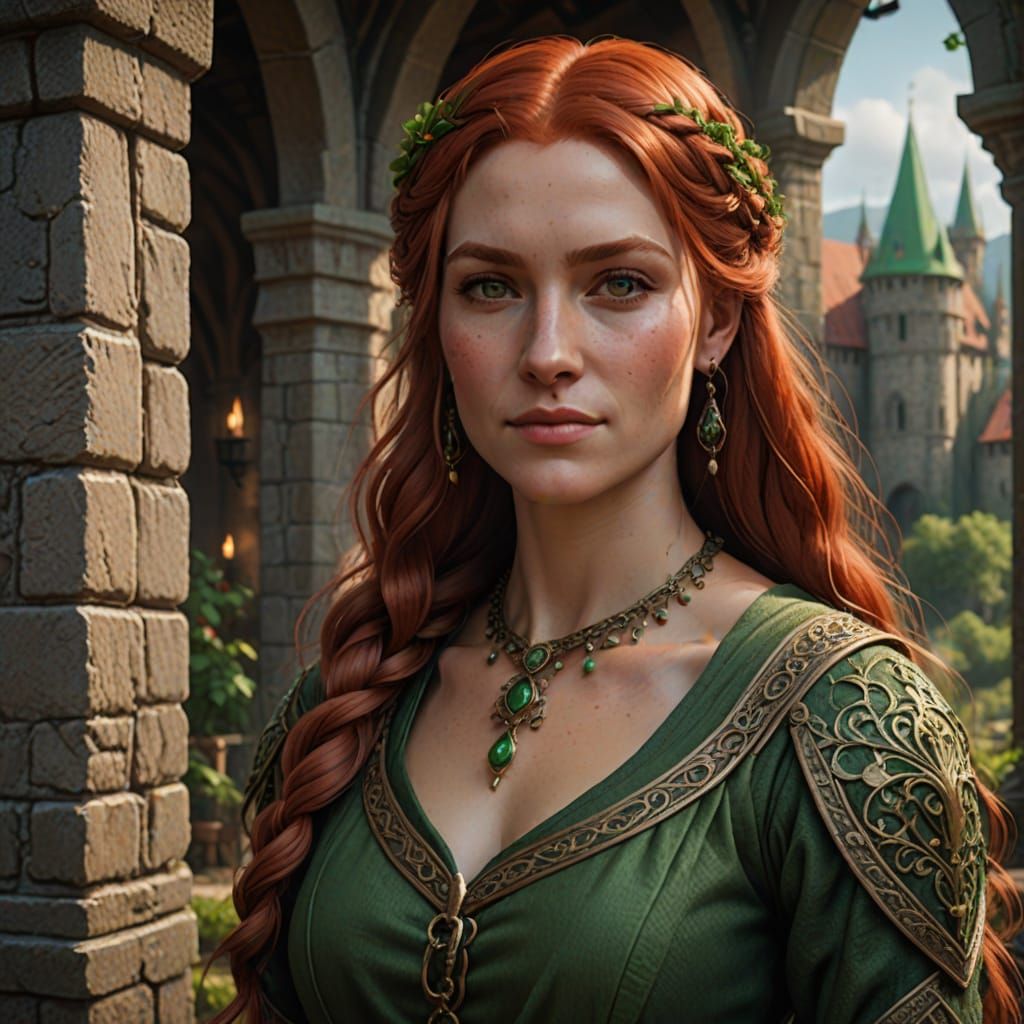 Elegant Medieval Fantasy Portrait in Photorealistic Oil Pain...