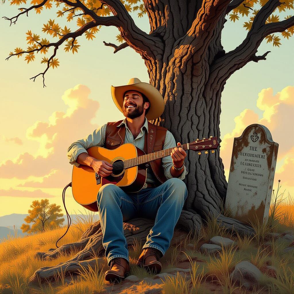 Cowboy's Golden Serenade at the Grave