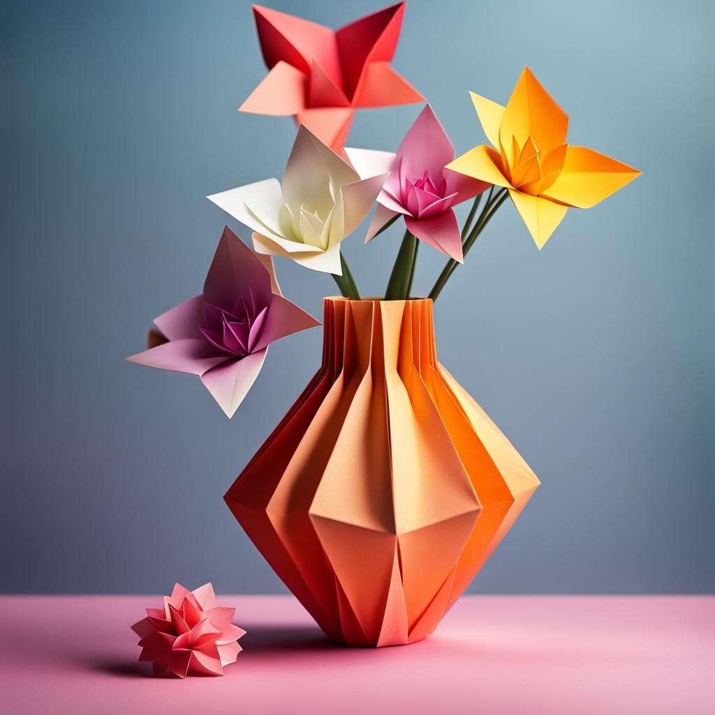 Origami Flower Vase Still Life in 8K