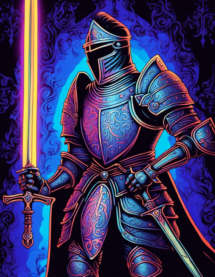 Medieval Knight in Black Light Art