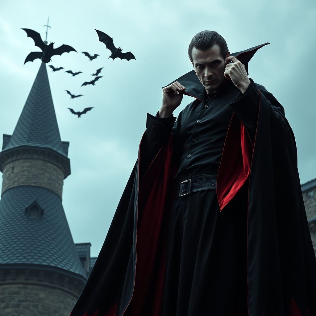 Gothic Dark Lord in Crimson Robe Locks Eyes with the Camera