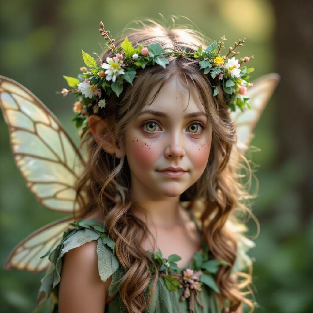 A 10-tear-old girl as woodland fairy