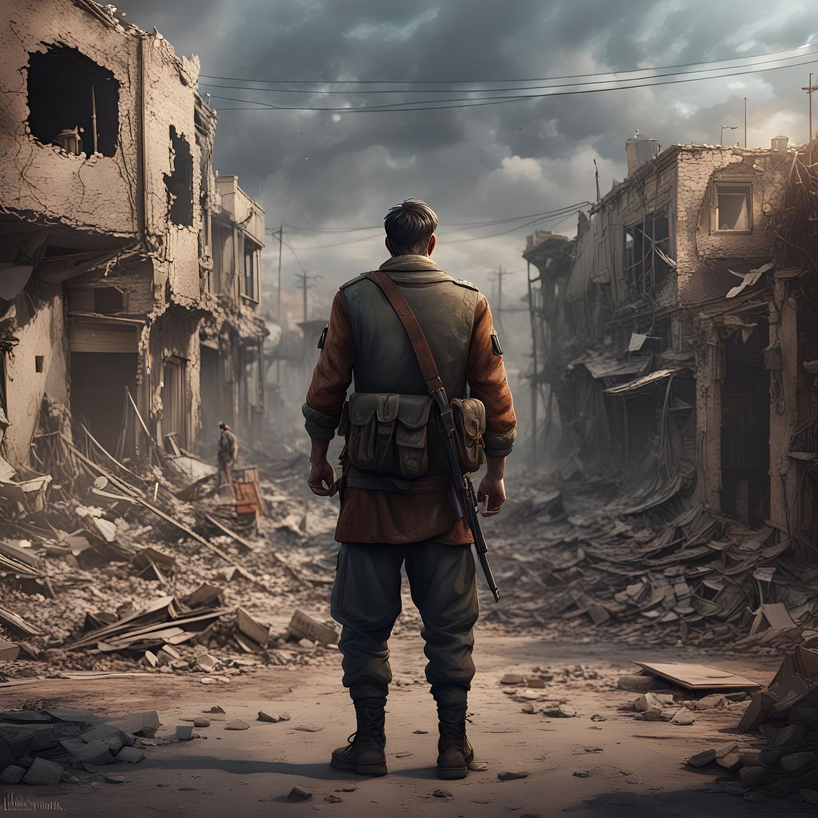 Soldier Stands in Gaza Aftermath: Matte Painting