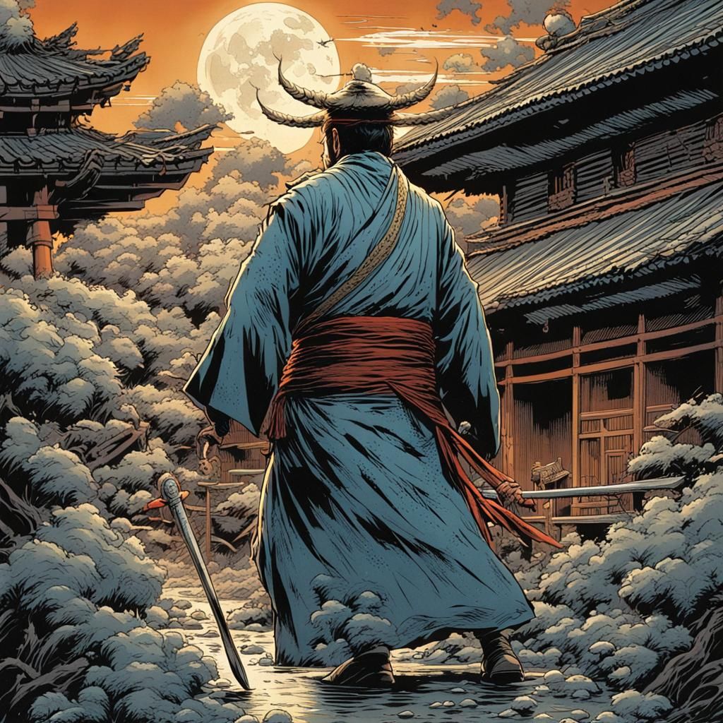 Ninja Warrior in Graveyard, Comic Book Art