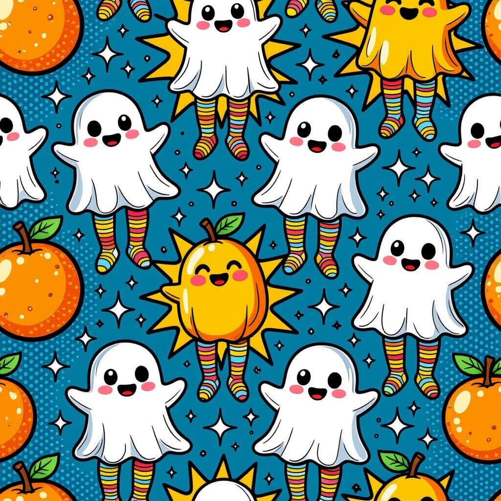 Cute Fruit Ghosts Pattern in Comic Book Style