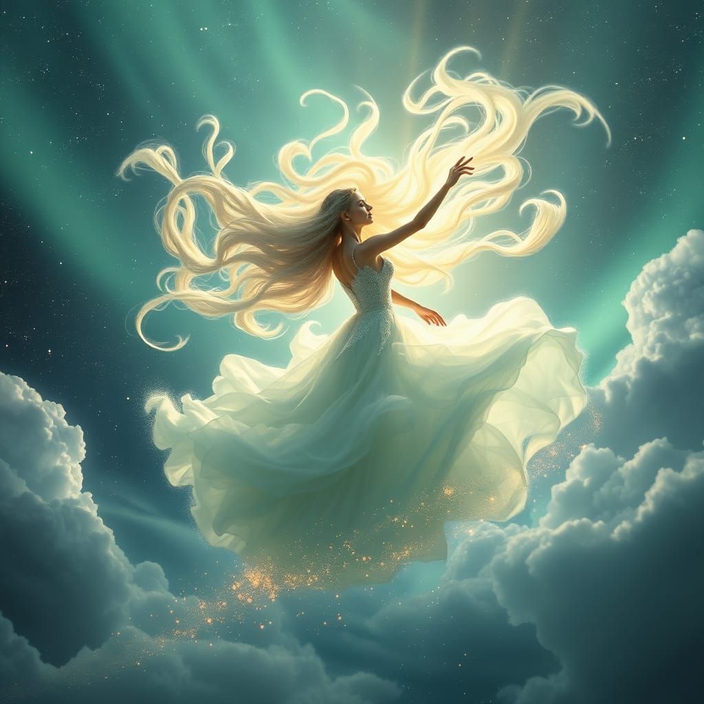 Ethereal Goddess Dances Among the Stars in Celestial Splendo...