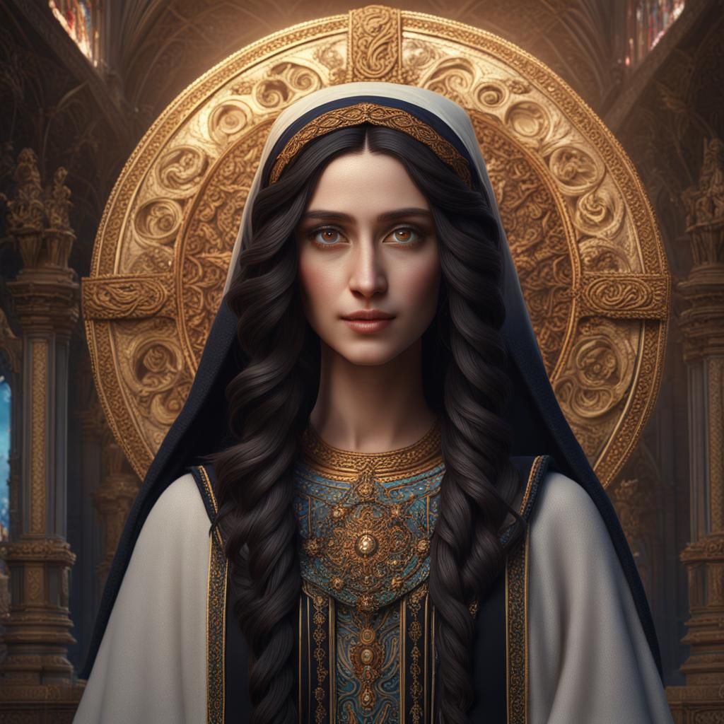 Holy Virgin Mary: Detailed Matte Painting in Deep Color