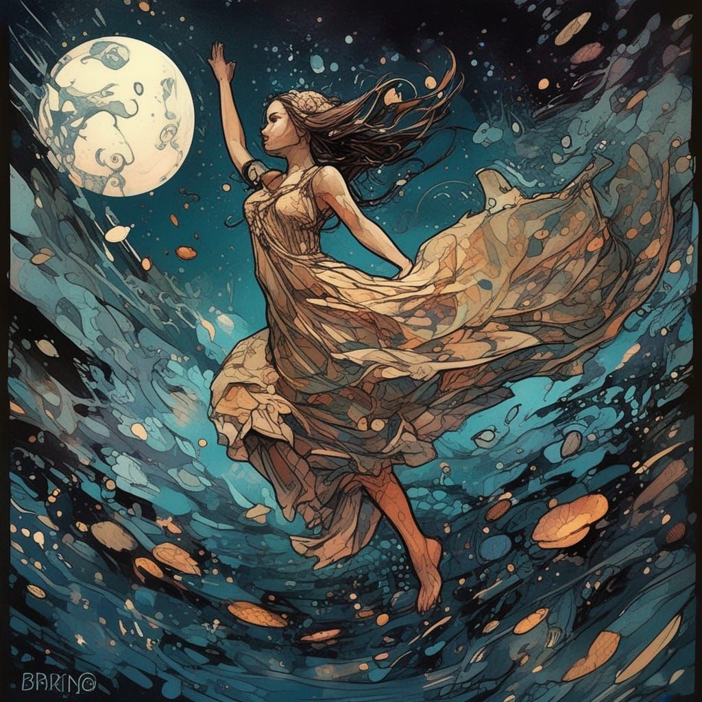 Girl Dancing in Moonlight: Detailed Digital Art