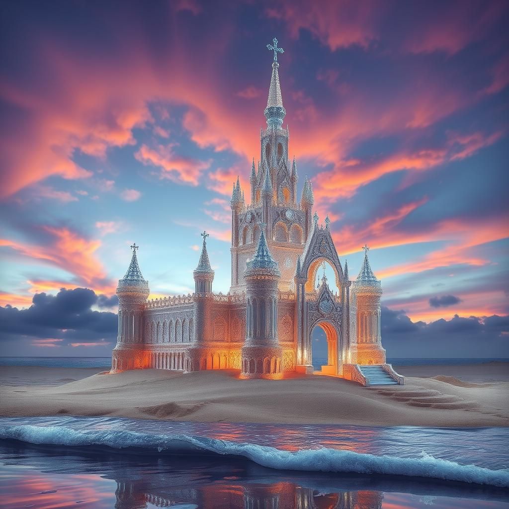 Gemstone Glass Sandcastle with Crystalline Spires