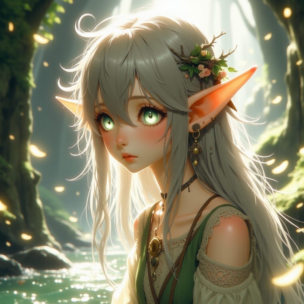 Ethereal Elf Maiden in Whimsical, Cartoon Style