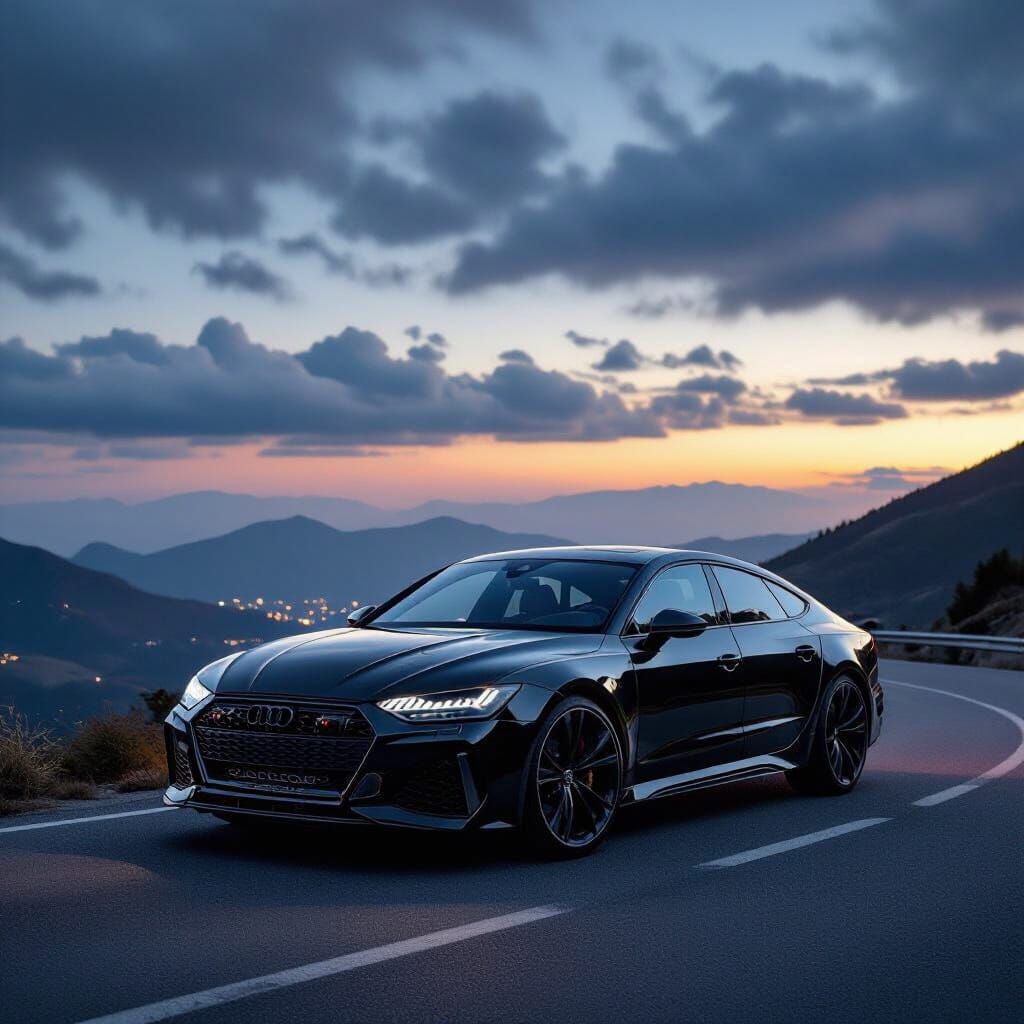 Sleek Black Audi RS7 R Sport on Mountain Road