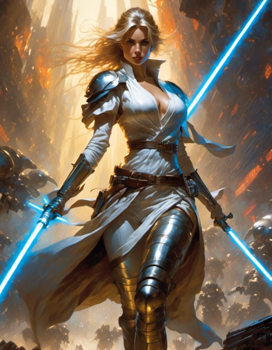 Heroic Jedi Knight in Sci-Fi Comic Style