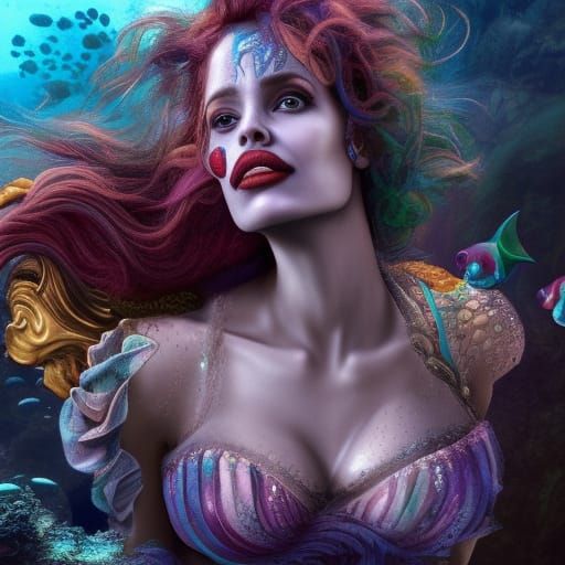 Hyperdetailed Clowns and Mermaids in Underwater Grotto